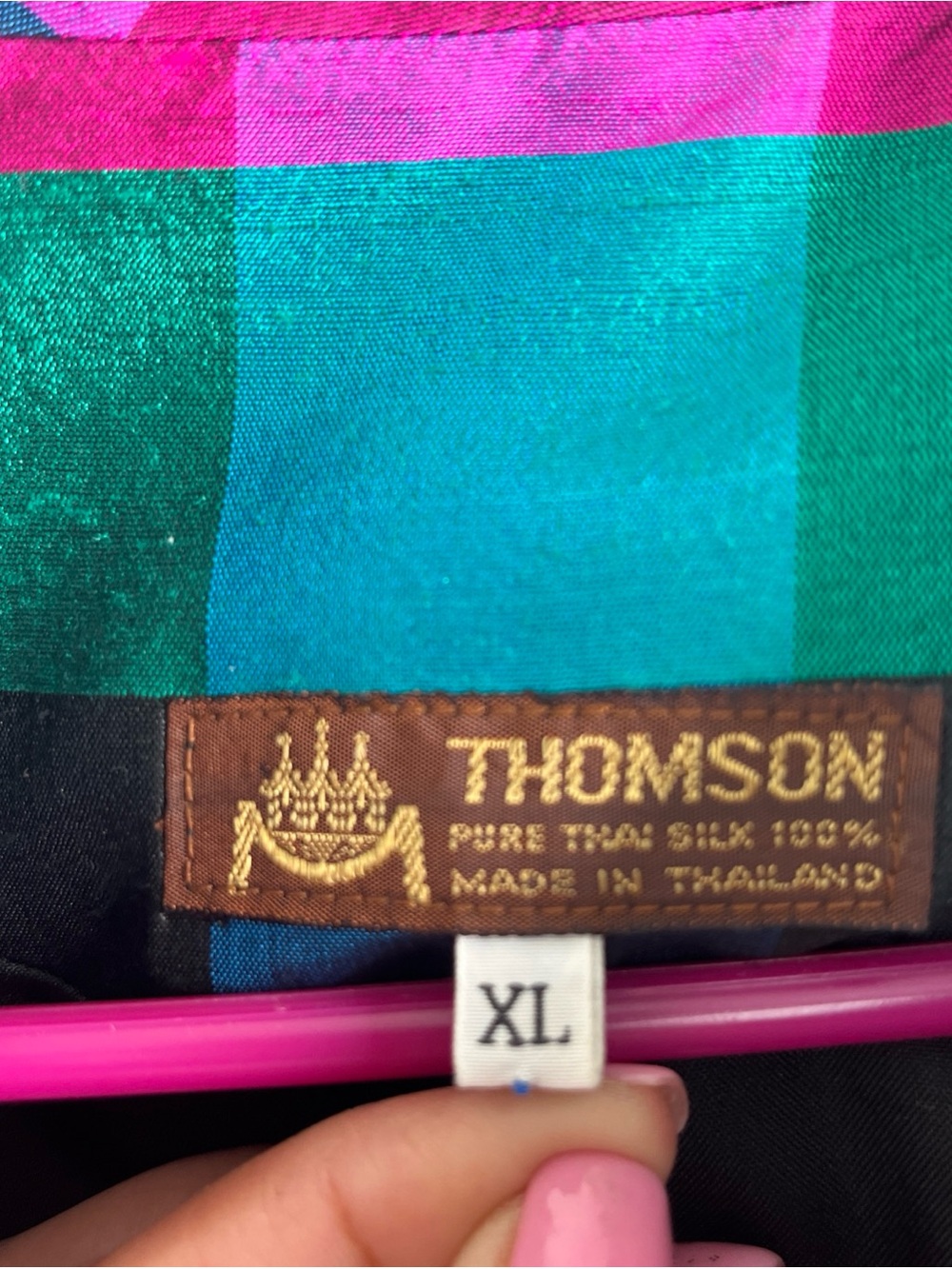 Thomson 100% Silk Jewel Toned Plaid Jacket Size XL 80s Colorblock Grandmillenial - Picture 2 of 16